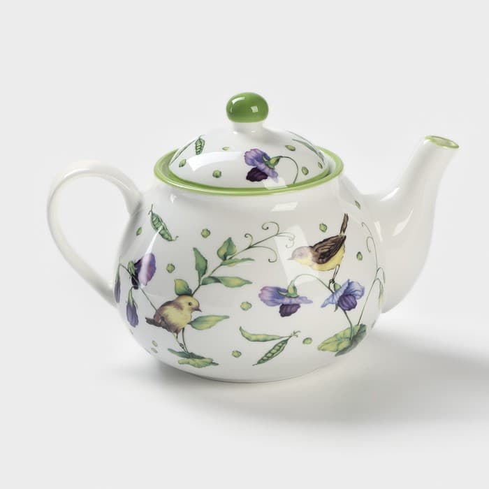 Заварочный чайник Доляна «Зелёный сад», 900 мл, фарфор, белый