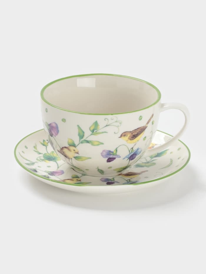 Сервиз чайный Доляна «Зелёный сад», 12 предметов: 6 чашек 220 мл, 6 блюдец d=13 см, фарфор