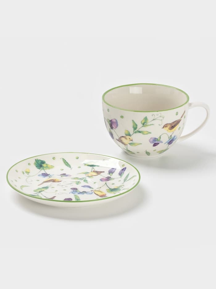 Сервиз чайный Доляна «Зелёный сад», 12 предметов: 6 чашек 220 мл, 6 блюдец d=13 см, фарфор