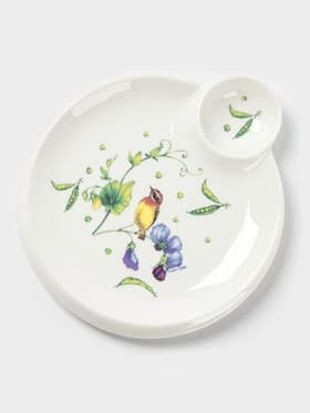 Блюдо Доляна «Зелёный сад», 22.5×20×2 см, с соусником, круглое, фарфор, белое