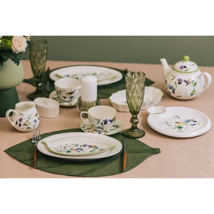 Блюдо Доляна «Зелёный сад», 22.5×20×2 см, с соусником, круглое, фарфор, белое