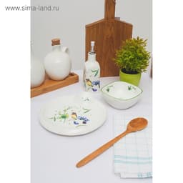 Блюдо Доляна «Зелёный сад», 22.5×20×2 см, с соусником, круглое, фарфор, белое