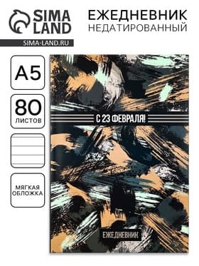 Ежедневник А5, 80 листов, недатированный, в мягкой обложке «С 23 февраля!»