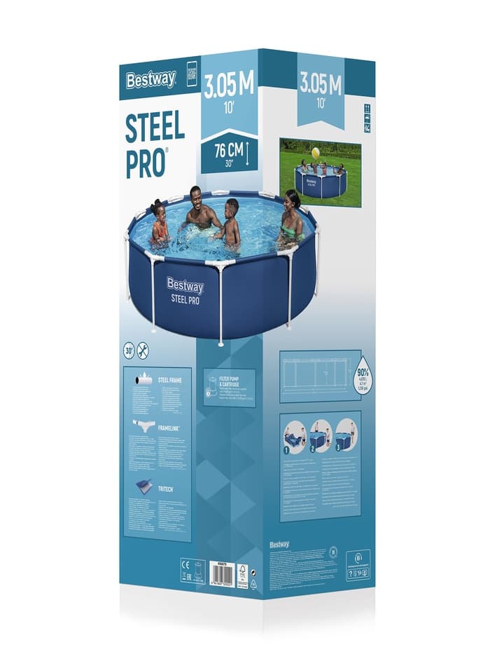 Бассейн каркасный Steel Pro, 305×76 см, фильтр-насос, круглый. 56679 Bestway
