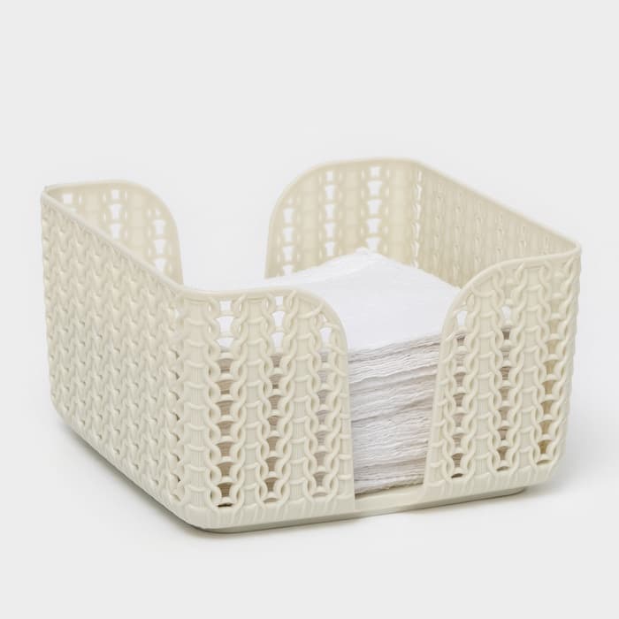 Салфетница IDEA «Вязание», пластик, 14×14×8.5 см, серая