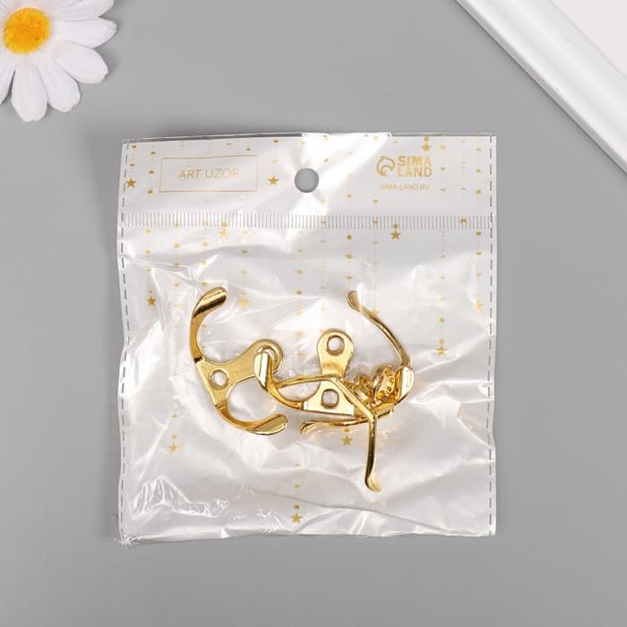 Крючок металл двойной, набор 4 шт., золото, 4.5×3 см