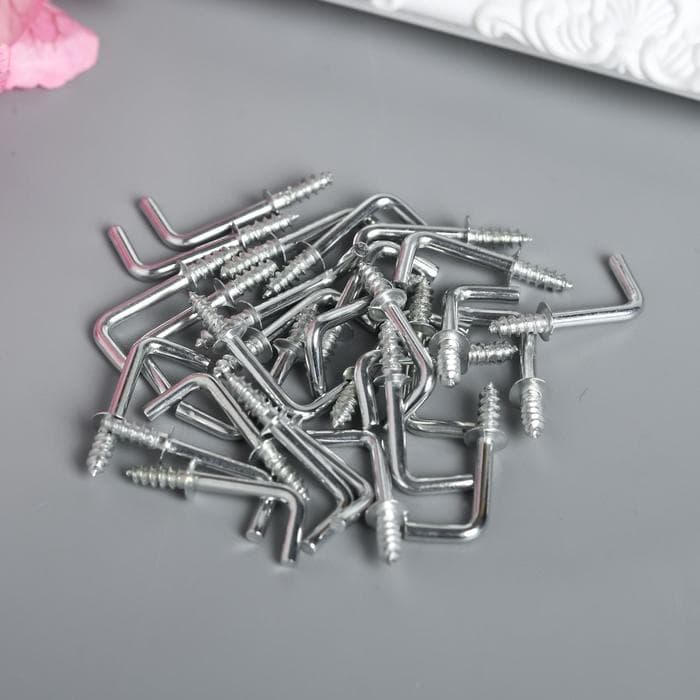 Крючок металл, набор 40 шт., серебро, 2.5×0.5 см, МИКС