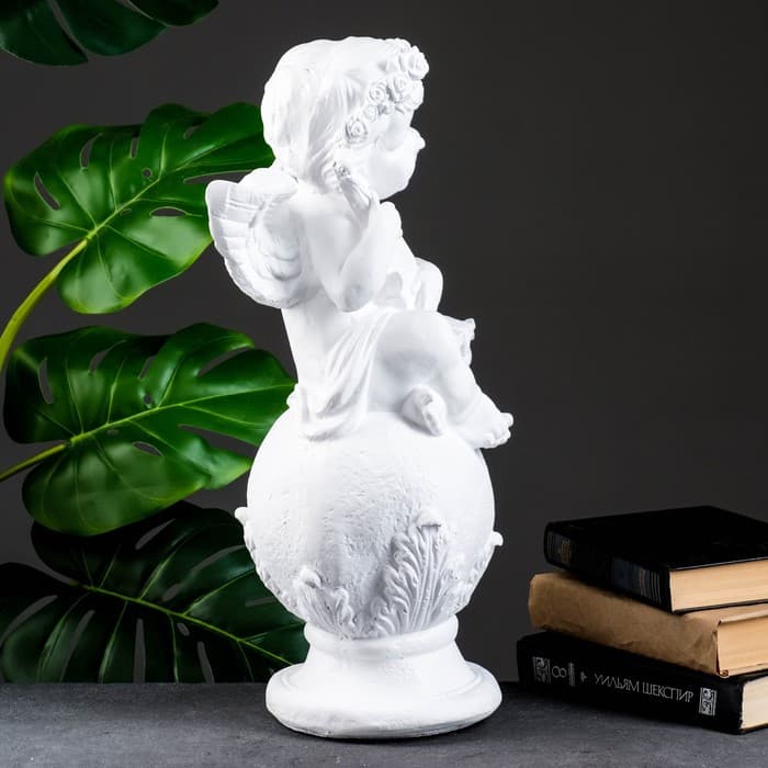 Фигурка гипс «Ангел со скрипкой улыбчивый», белый, 26×21×46 см