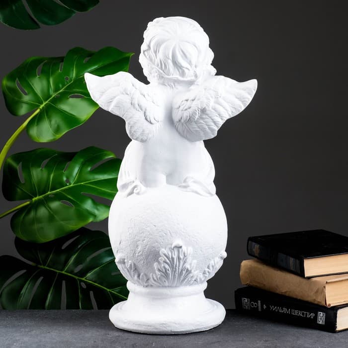 Фигурка гипс «Ангел со скрипкой улыбчивый», белый, 26×21×46 см