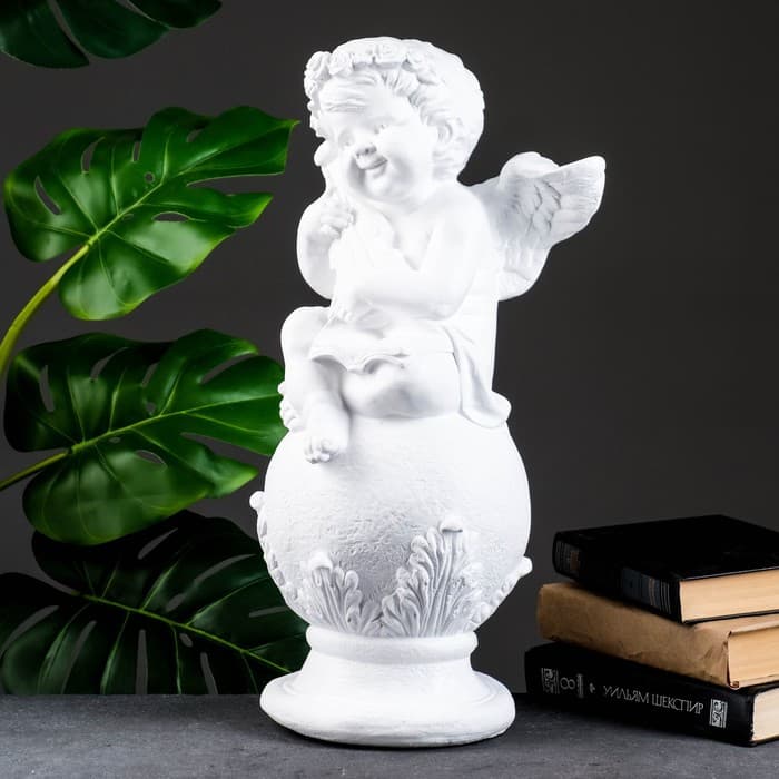 Фигурка гипс «Ангел со скрипкой улыбчивый», белый, 26×21×46 см