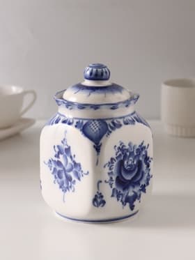 Банка для хранения сыпучих продуктов «Каскад», 16.5 см, 0.95 л, автор Шибаев С., фарфор гжель