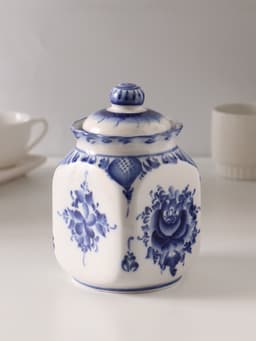 Банка для хранения сыпучих продуктов «Каскад», 16.5 см, 0.95 л, автор Шибаев С., фарфор гжель