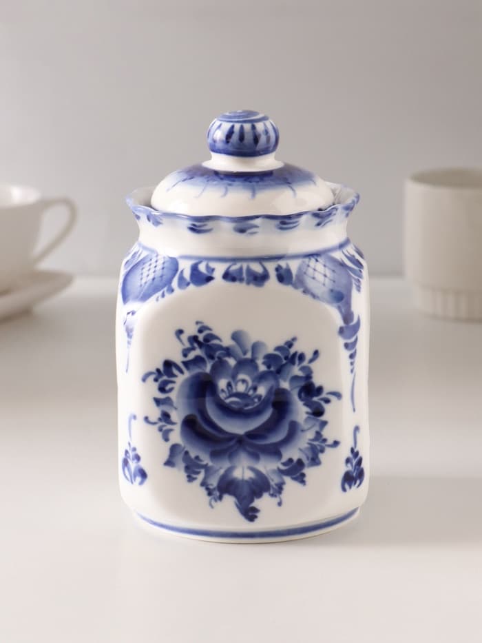 Банка для хранения сыпучих продуктов «Каскад», 16.5 см, 0.95 л, автор Шибаев С., фарфор гжель