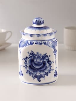 Банка для хранения сыпучих продуктов «Каскад», 16.5 см, 0.95 л, автор Шибаев С., фарфор гжель