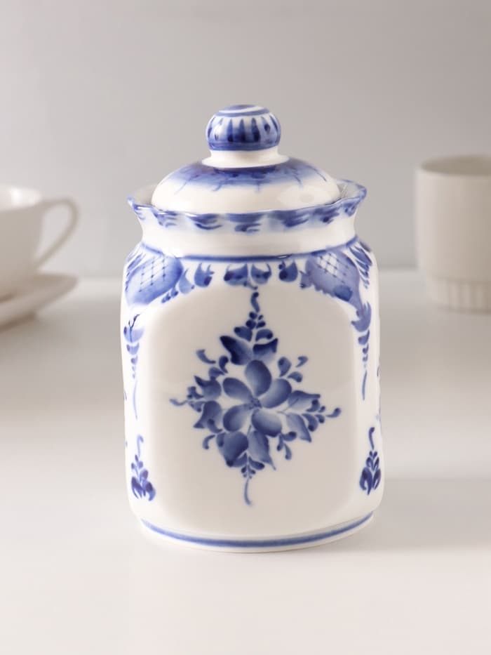 Банка для хранения сыпучих продуктов «Каскад», 16.5 см, 0.95 л, автор Шибаев С., фарфор гжель