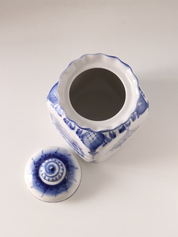 Банка для хранения сыпучих продуктов «Каскад», 16.5 см, 0.95 л, автор Шибаев С., фарфор гжель