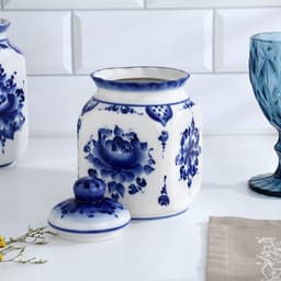 Банка для хранения сыпучих продуктов «Каскад», 16.5 см, 0.95 л, автор Шибаев С., фарфор гжель