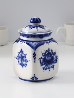 Банка для хранения сыпучих продуктов «Каскад», 16.5 см, 0.95 л, автор Шибаев С., фарфор гжель