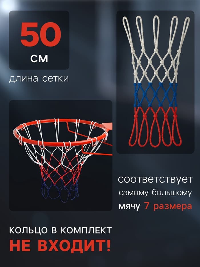 Сетка баскетбольная ONLYTOP, 50 см, нить 3 мм, 2 шт.