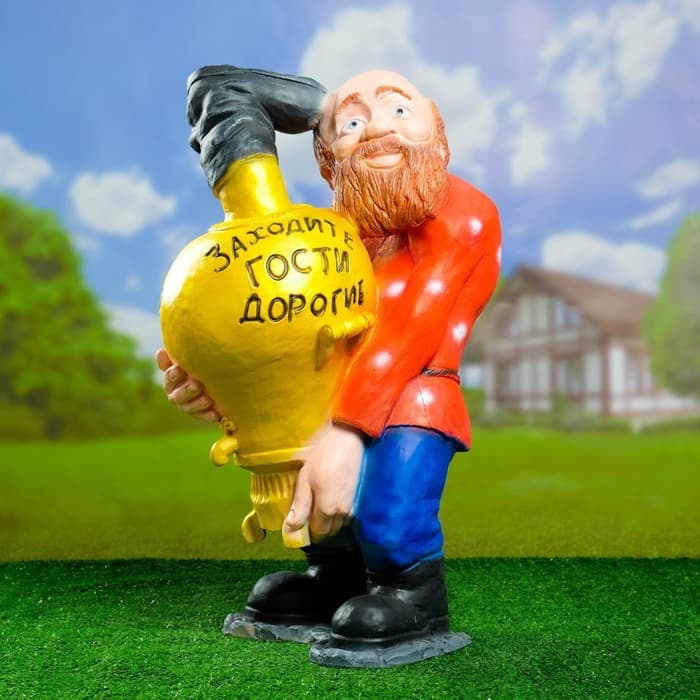 Садовая фигура из полистоуна «Дед с самоваром», 56×34×32 см