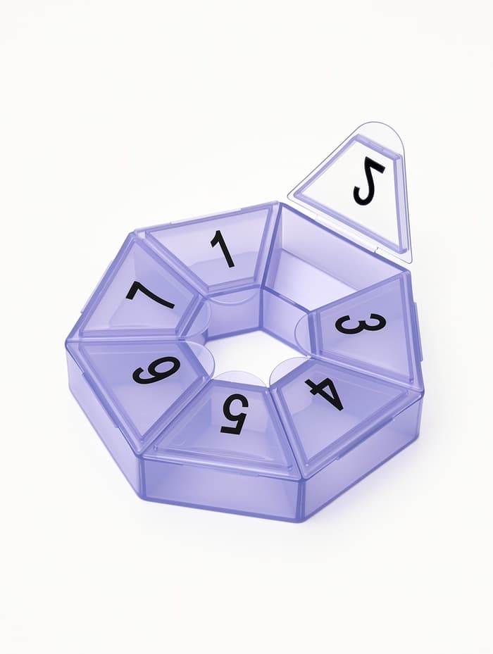 Таблетница «Цифры», 7.5×7.5×1.7 см, 7 секций, МИКС