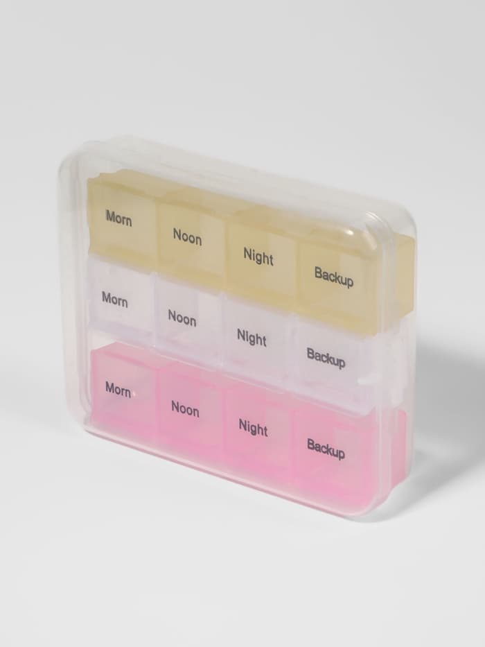 Таблетница - органайзер, английские буквы, утро/день/вечер/ночь, 3 контейнера по 4 секции, МИКС