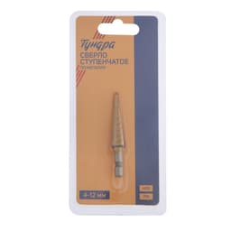 Сверло ступенчатое ТУНДРА, HSS, TiN, шестигранный хвостовик, 4-12 мм