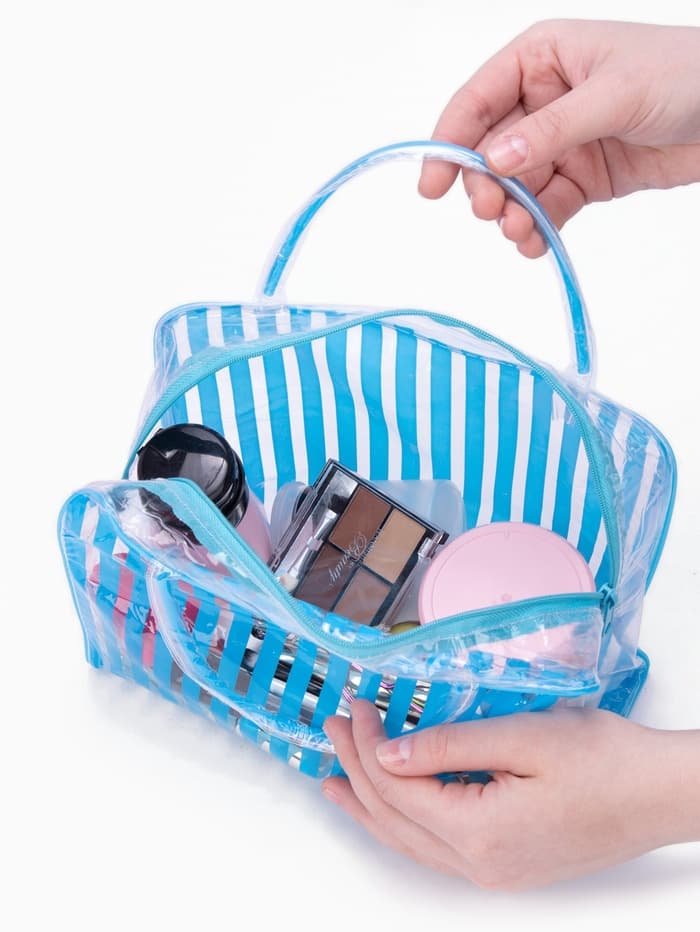 Косметичка - сумка на молнии для бассейна, с ручками, в полоску, голубая