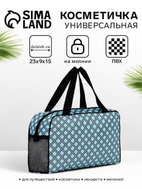 Косметичка-сумка на молнии с сеткой, с ручками, с принтом, голубая