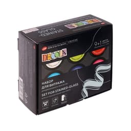 Набор витражных красок по стеклу Decola, 9 цветов × 20 мл + контур