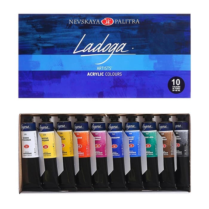 Краска акриловая в тубе, набор 10 цветов × 46 мл, ЗХК «Ладога», художественный