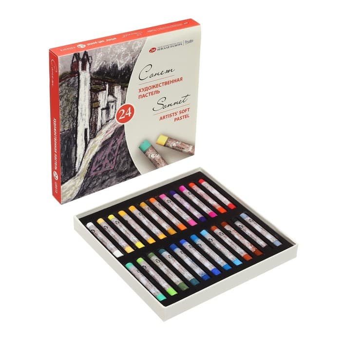 Пастель сухая ЗХК «Сонет», 24 цвета, Soft, d=8 мм/L-60 мм, круглое сечение, художественная