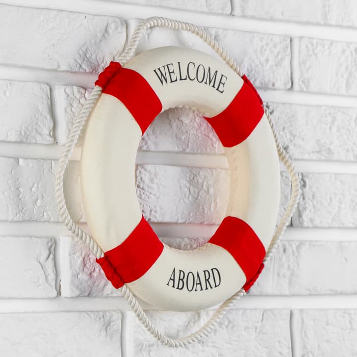 Декор настенный, панно спасательный круг с бечевкой Welcome aboard, 4×26×26 см, МИКС