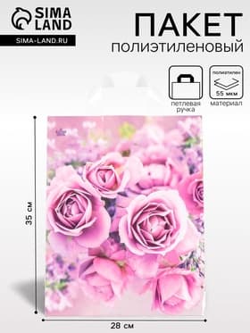 Пакет «Нежные розы», полиэтиленовый с петлевой ручкой, 35×28 см, 55 мкм