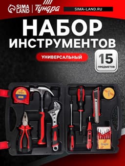 Набор инструментов в кейсе ТУНДРА, универсальный, 15 предметов