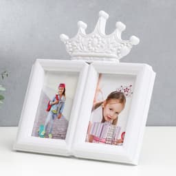 Фоторамка - коллаж на 2 фото 10×15 см «Корона», пластик, белая, 30×28 см