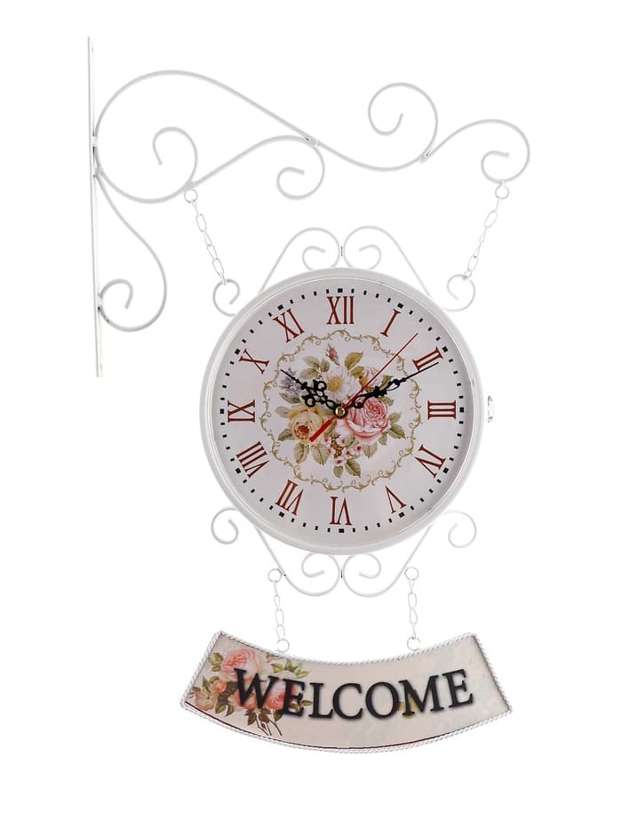 Часы настенные двусторонние, на подвесе WELCOME, d=23 см, 47×31 см, 2хАА, белые