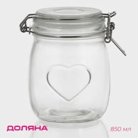 Банка для сыпучих продуктов Доляна «Сердце», 850 мл, 10.5×14 см, с бугельным замком, стекло, прозрачная