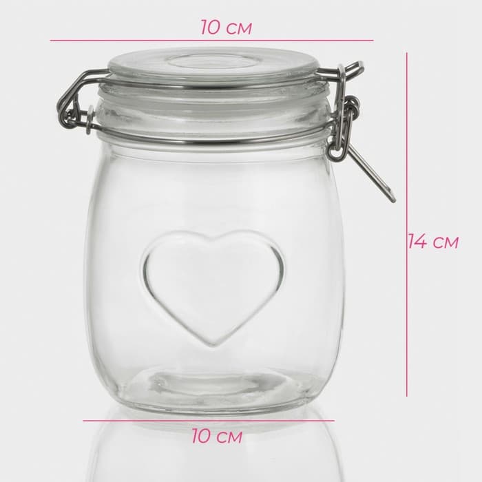 Банка для сыпучих Доляна «Сердце», 850 мл, 11×14 см, с бугельным замком, стекло, прозрачная