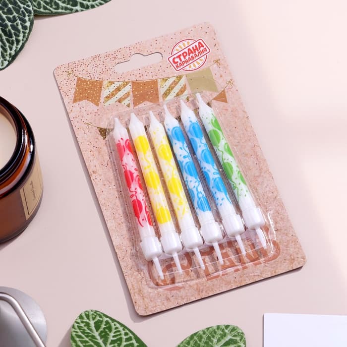 Свечи в торт «Шарики», 7×0.6 см, 6 шт.