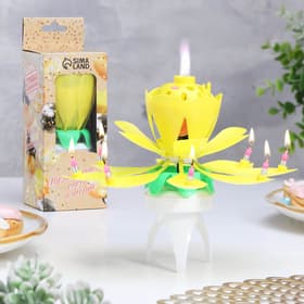 Свеча для торта музыкальная «Тюльпан», крутящаяся, жёлтая, 14.5×6 см