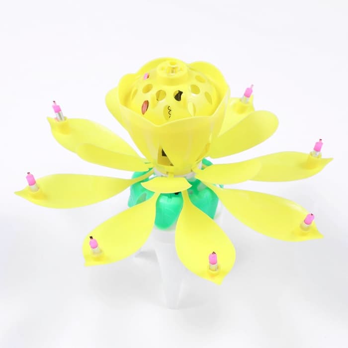 Свеча для торта музыкальная «Тюльпан», крутящаяся, жёлтая, 14.5×6 см