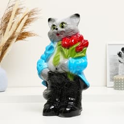 Копилка для денег «Кот большой с тюльпанами», серый, 23×16.5×40 см, МИКС
