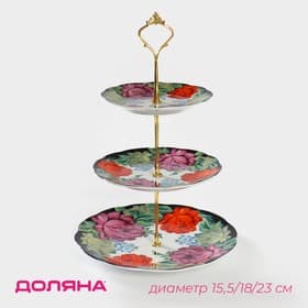 Этажёрка для фруктов и десертов Доляна «Роспись», 3 яруса, d=15/17.8/22.8 см, керамика, разноцветная