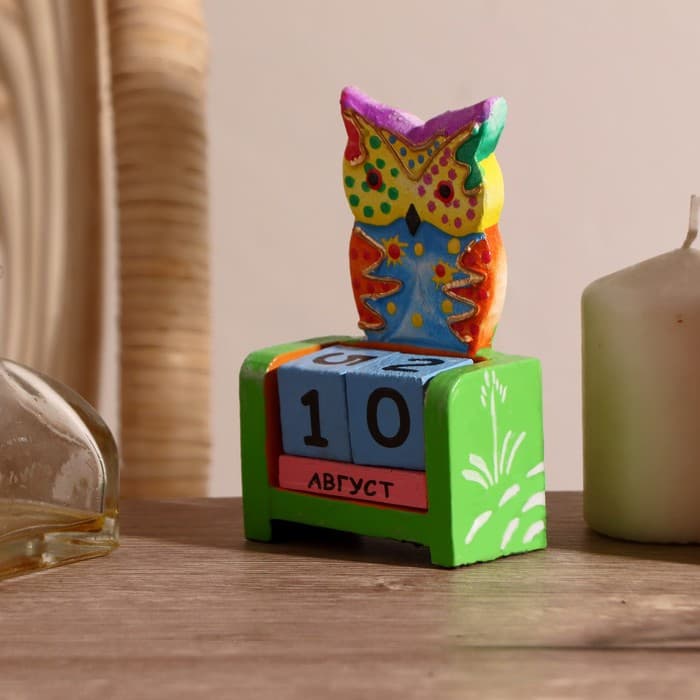 Вечный календарь «Сова»,7×4×10 см, дерево, 2 языка, МИКС