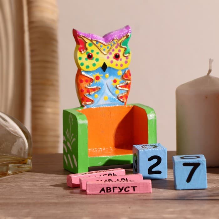 Вечный календарь «Сова»,7×4×10 см, дерево, 2 языка, МИКС