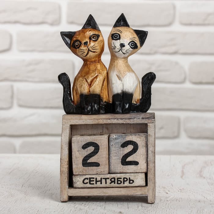 Вечный календарь «Кошечки», 11×6×22 см, дерево