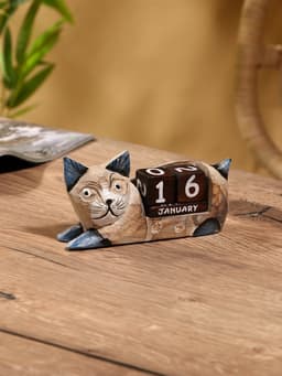 Вечный календарь «Кошка», 13×4×6.5 см, дерево