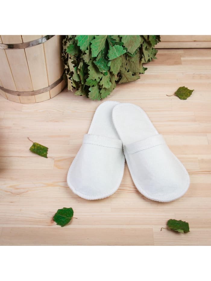 Тапочки для бани, полиэфир 70%, шерсть 30%, белые, «Добропаровъ»