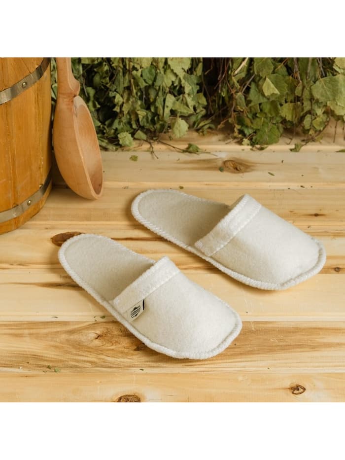Тапочки для бани, полиэфир 70%, шерсть 30%, белые, «Добропаровъ»